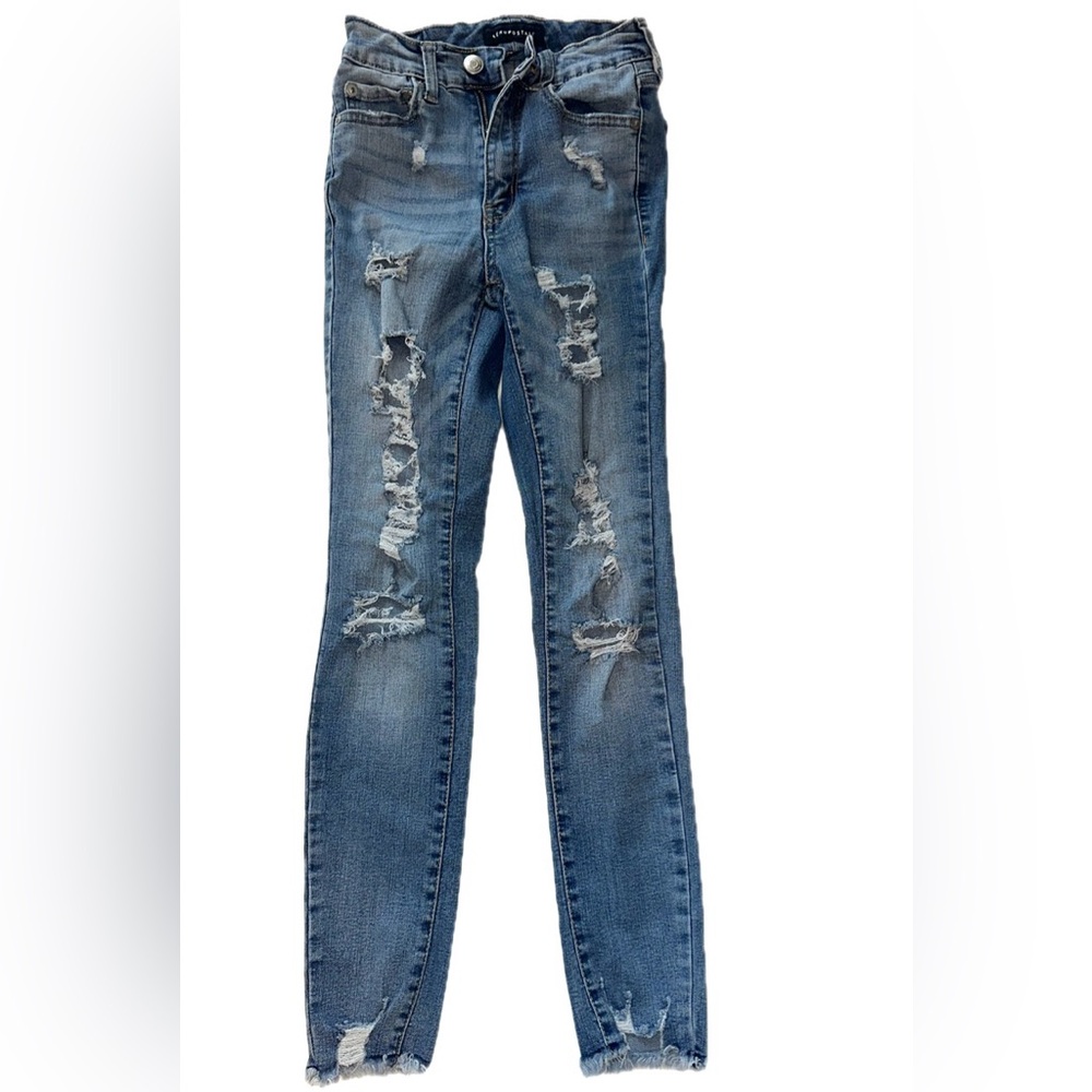 Aeropostale Blue Skinny Jeans Distressed Style